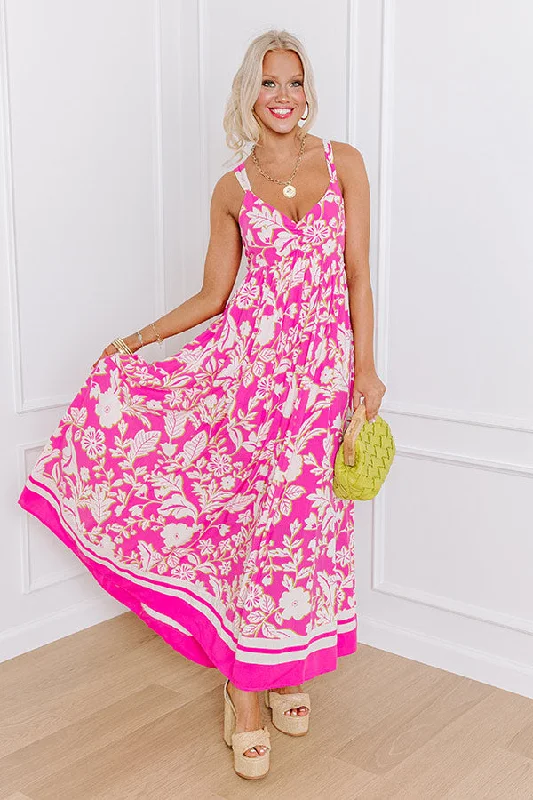 Halter Neck Women Dress to Show Off the Shoulders and NecklineSunset Soiree Floral Maxi Dress in Pink