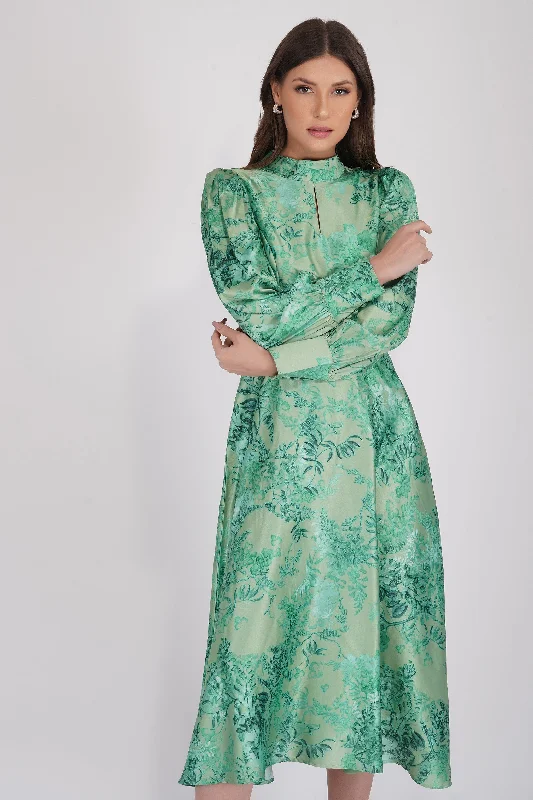 Backless Women Dress for a Sexy and Alluring Look at Evening EventsTaylor Long Sleeve Satin Midi Dress in Green