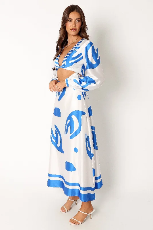 Off - the - Shoulder Women Dress for a Romantic and Feminine LookTriton Long Sleeve Midi Dress - White Blue