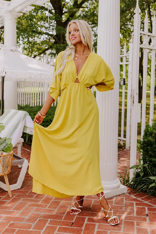 Pleated Women Dress with a Timeless and Elegant TextureTulum Vacay Maxi Dress in Primrose Yellow