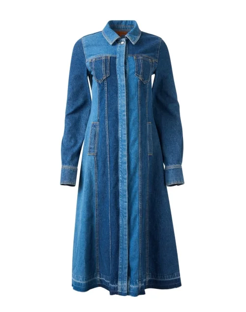 Plus Size Women Dress with a Flattering A - Line Cut for Comfort and StyleTwo Tone Denim Shirt Dress