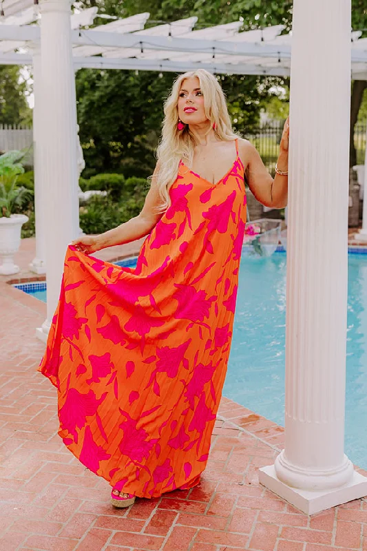 Lace - Embellished Women Dress for an Elegant and Sophisticated AppearanceVibrant Moment Floral Maxi Dress in Tangerine