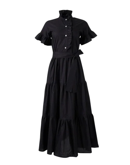 Plus Size Women Dress with a Flattering A - Line Cut for Comfort and StyleVictoria Black Ruffled Cotton Dress