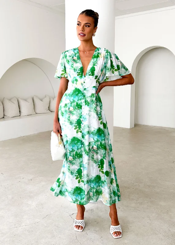 Ball Gown Women Dress with a Full Skirt for a Princess - like LookZazu Maxi Dress - Green Abstract