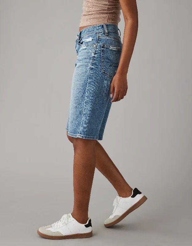 Belted Women Shorts to Enhance the WaistlineAE Dreamy Drape Low-Rise Baggy Bermuda Distressed Short