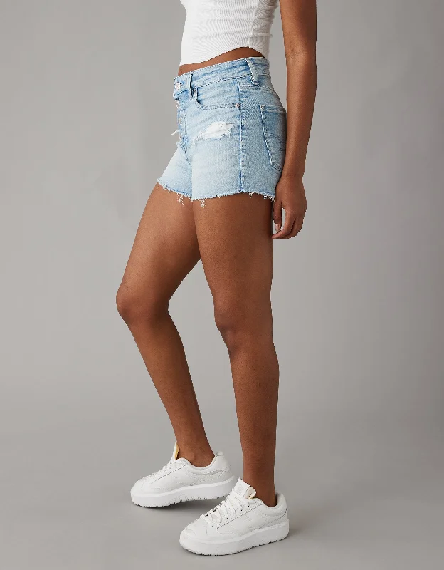 Elastic Waist Women Shorts for Easy Wear and ComfortAE Next Level Super High-Waisted Ripped Denim Short Short