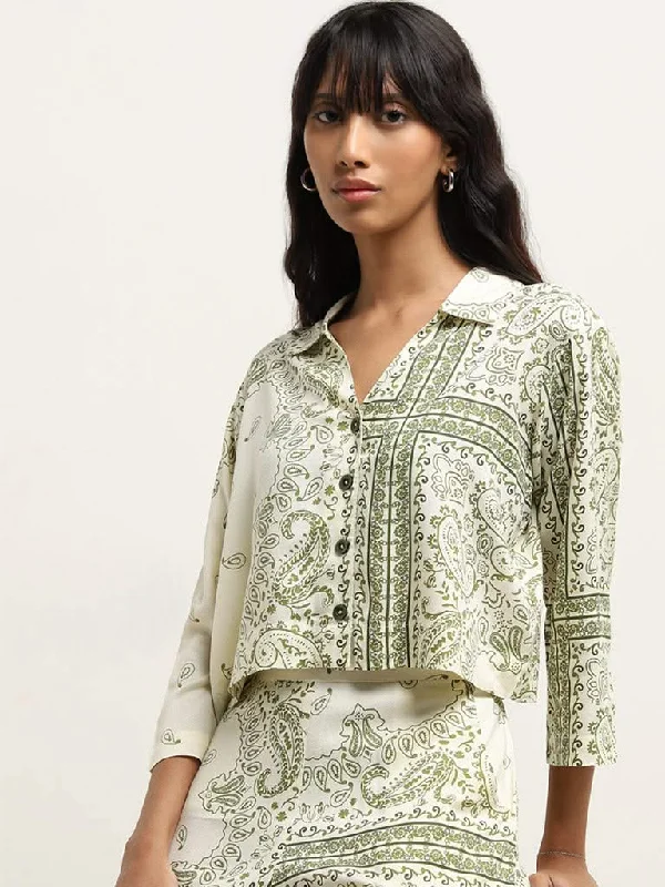 Tie - Waist Women Shorts for a Customizable FitBombay Paisley Off-White Paisley Shirt