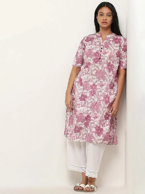 Twill Women Shorts with a Smooth Texture and DurabilityDiza Lilac Floral Printed Straight Kurta