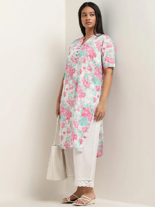 Embroidered Women Shorts with Intricate DesignsDiza Pink Floral Printed Straight Kurta