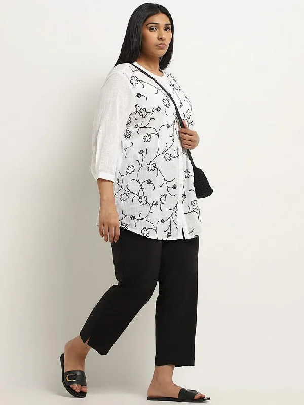 Ruffled Hem Women Shorts to Add a Feminine TouchDiza White Floral Embroidery Tunic