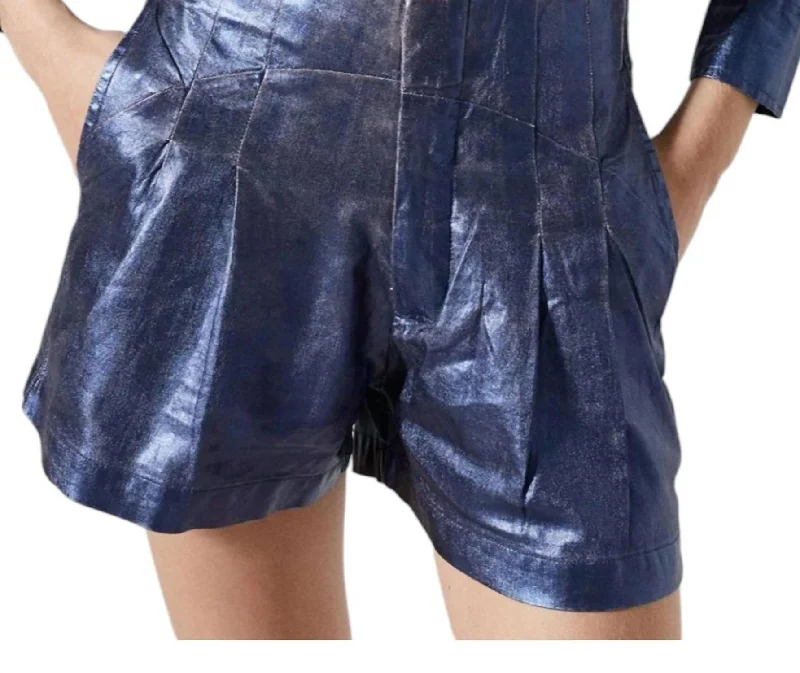 Plus Size Women Shorts with a Comfortable and Stylish FitFrida Metallic Linen Shorts In Dark Blue