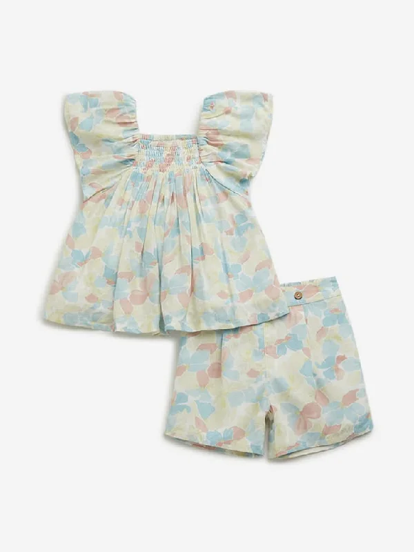 Patterned Geometric Women Shorts for a Modern AppealHOP Baby Multicolour Floral Top and Shorts Set