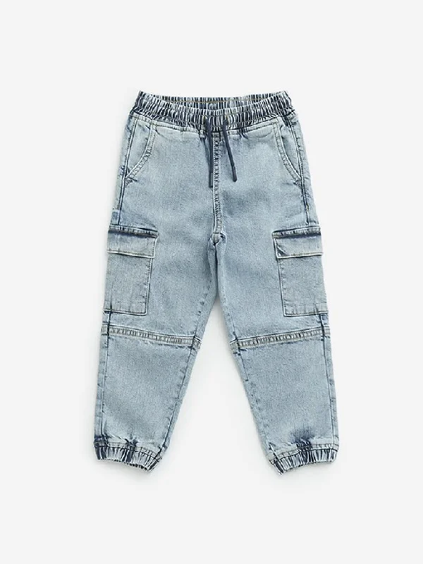 Embroidered Women Shorts with Intricate DesignsHOP Kids Blue Washed Mid-Rise Relaxed Fit Jeans