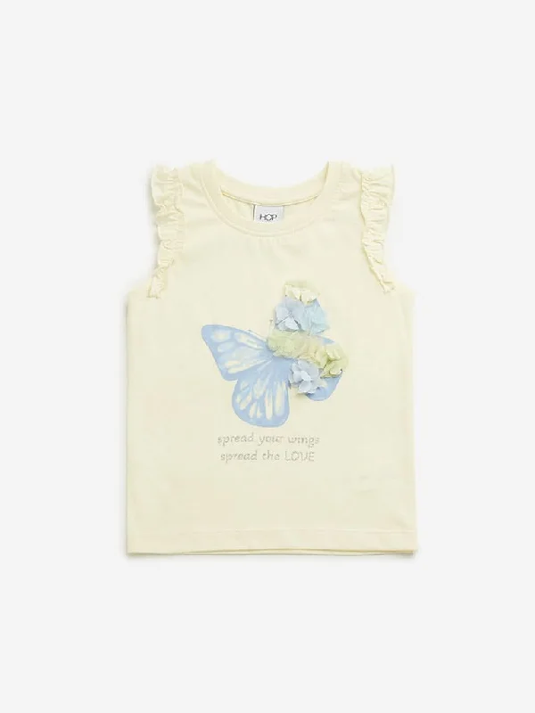 Printed Floral Women Shorts for a Summer - Ready StyleHOP Kids Light Yellow Butterfly Pattern Top