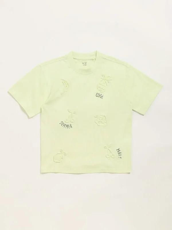 Solid Color Women Shorts in Bright Hues for a Bold StatementHOP Kids Lime Embossed Design T-Shirt