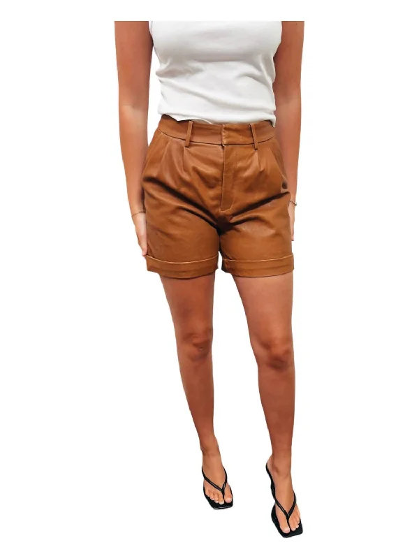 Denim Women Shorts with Distressed Details for a Casual VibeLeather Trouser Short In Cognac