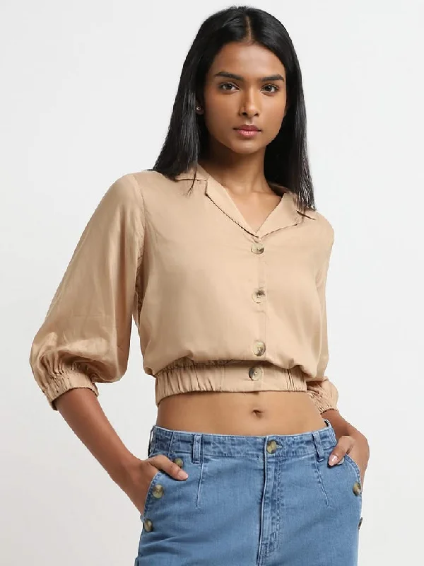 Solid Color Women Shorts in Bright Hues for a Bold StatementLOV Beige Solid Cropped Blouse