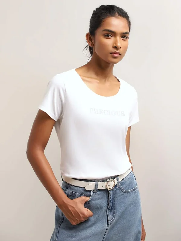 Bermuda Women Shorts for a Classic and Sophisticated LookLOV White Diamante Text Design T-Shirt