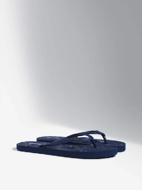 Solid Color Women Shorts in Bright Hues for a Bold StatementLUNA BLU Navy Embossed Flip-Flop