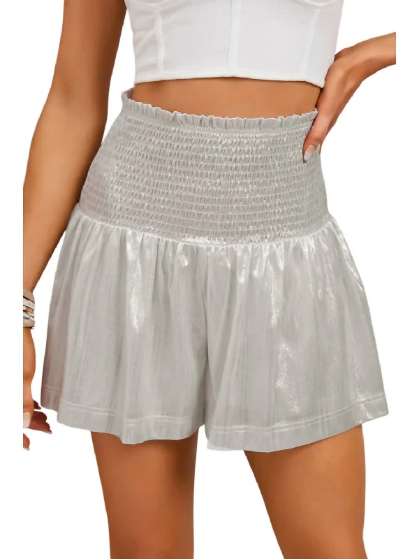 Linen Women Shorts for Breathable Comfort in Hot WeatherMadeline Metallic Shorts In Silver