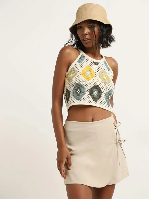 Leather Look Women Shorts for an Edgy and Chic StyleNuon Multicolour Crochet Crop Top