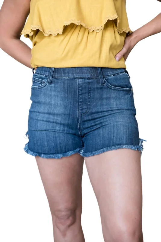 Cuffed Women Shorts for a Laid - Back and Trendy LookPull On Dolphin Fray Hem Shorts In Blue