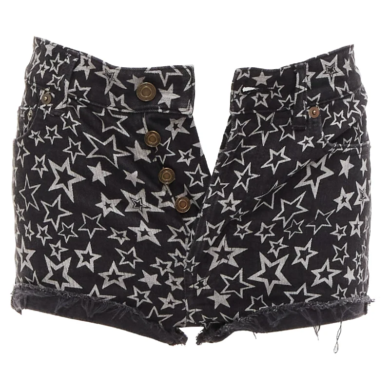 Bermuda Women Shorts for a Classic and Sophisticated LookSaint Laurent Star Print Cotton Denim Mini Hot Shorts