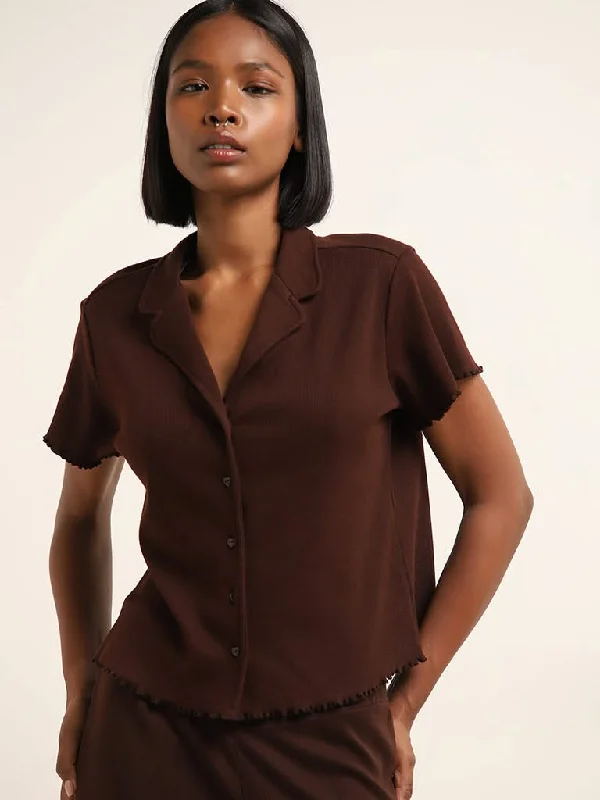 Linen Women Shorts for Breathable Comfort in Hot WeatherSuperstar Dark Brown Ribbed Textured Shirt