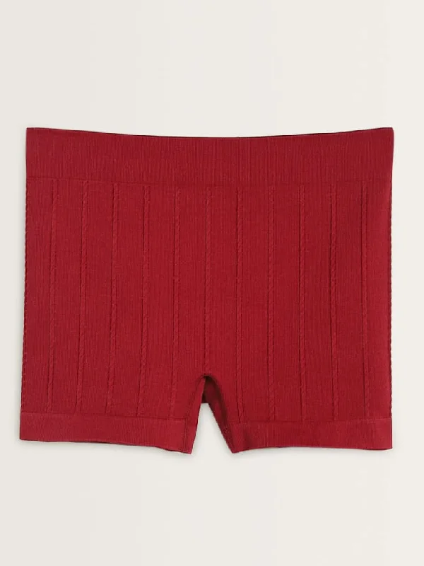 Linen Women Shorts for Breathable Comfort in Hot WeatherSuperstar Red Ribbed Textured Short Brief