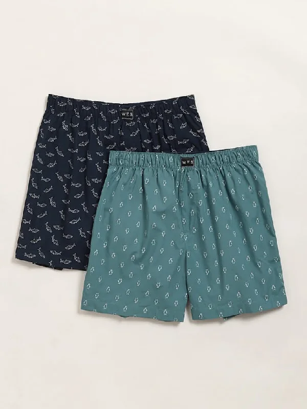 Belted Women Shorts to Enhance the WaistlineWES Lounge Teal & Navy Printed Boxers - Pack of 2