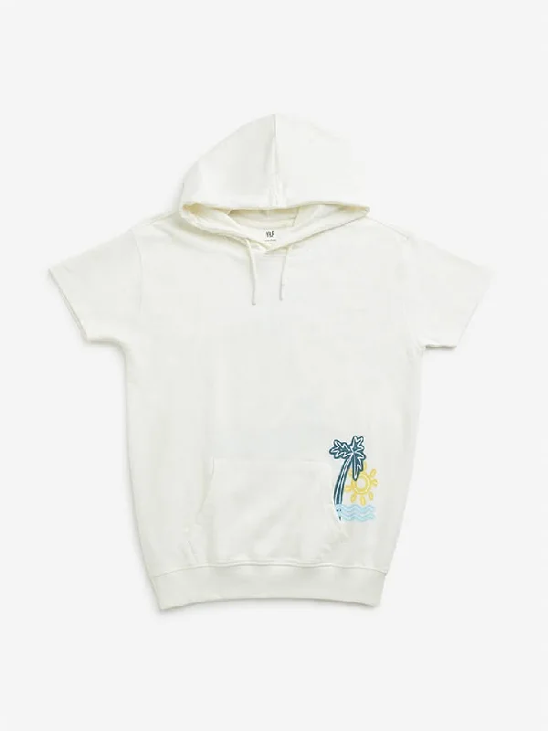 Cuffed Women Shorts for a Laid - Back and Trendy LookY&F Kids Off-White Tropical Inspired Hooded T-Shirt