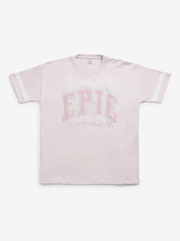 Plus Size Women Shorts with a Comfortable and Stylish FitY&F Kids Pink Text Embroidered T-Shirt