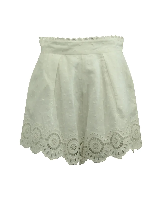 Patterned Geometric Women Shorts for a Modern AppealZimmermann Bellitude Scallop Shorts in White Linen