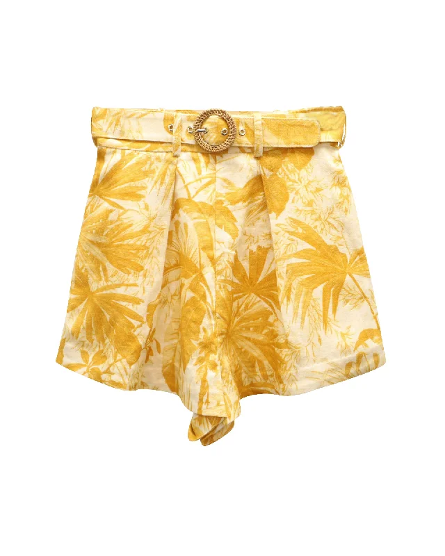 Printed Animal Print Women Shorts for a Wild and Stylish AppearanceZimmermann Mae Palm Tuck Shorts in Multicolor Linen