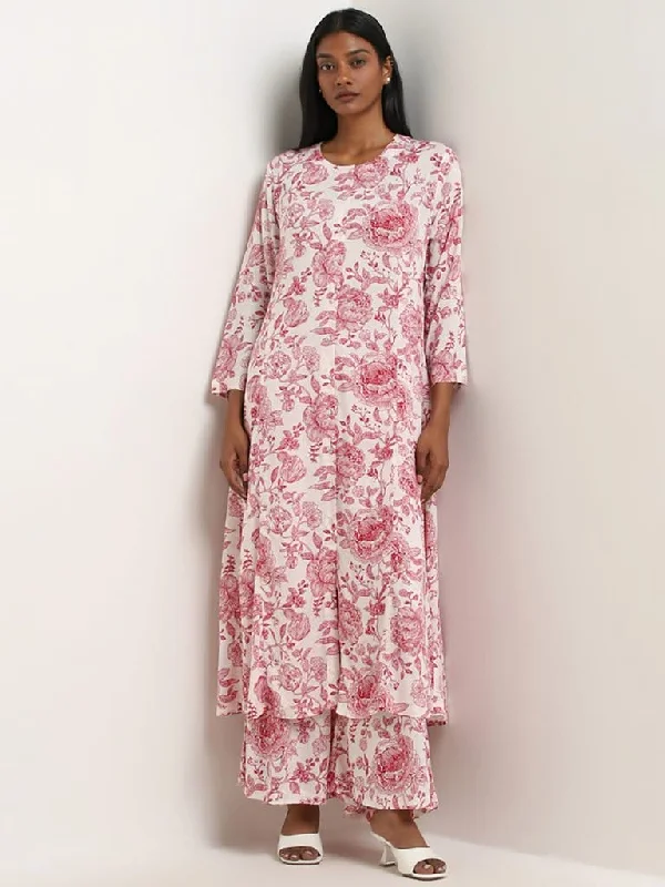 Ruffled Hem Women Shorts to Add a Feminine TouchZuba Red Rose Printed A-line Kurta