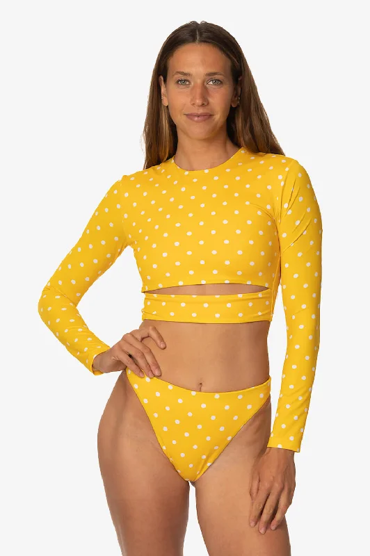 Striped women swimwear with a classic pattern for a timeless beach lookTaranaki Long Sleeved Crop Cut-Out Rashie - Itsy Bitsy