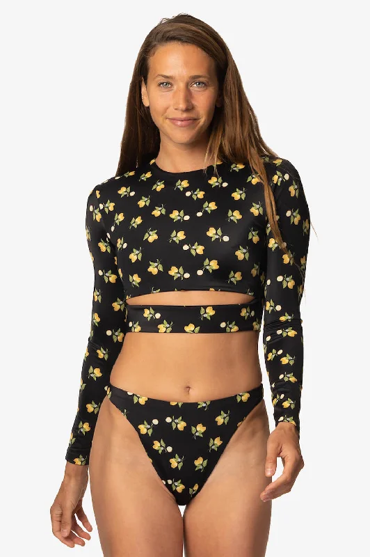 High - waisted women swimwear for a retro and flattering lookTaranaki Long Sleeved Crop Cut-Out Rashie - Lemon Drop