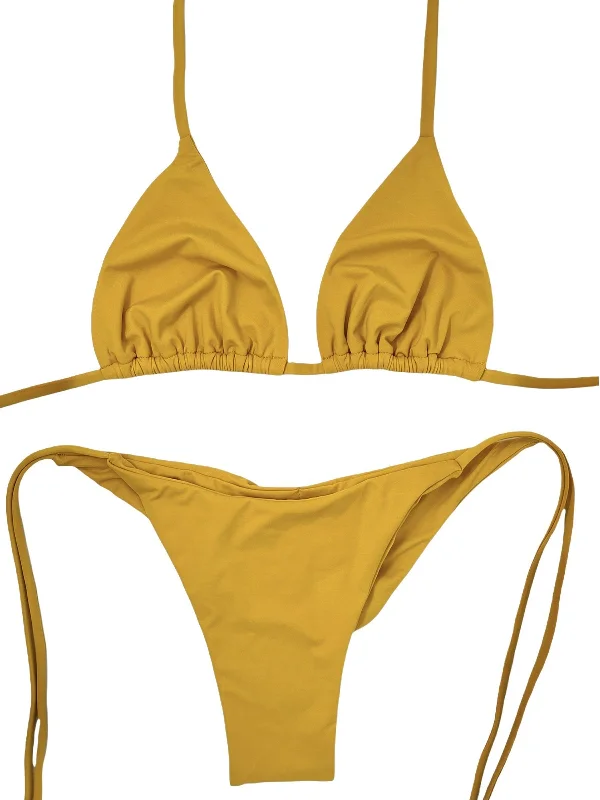 Ruched women swimwear with fabric gathers for a slimming effectHARVEST TRIANGLE TOP - BUTTERSCOTCH