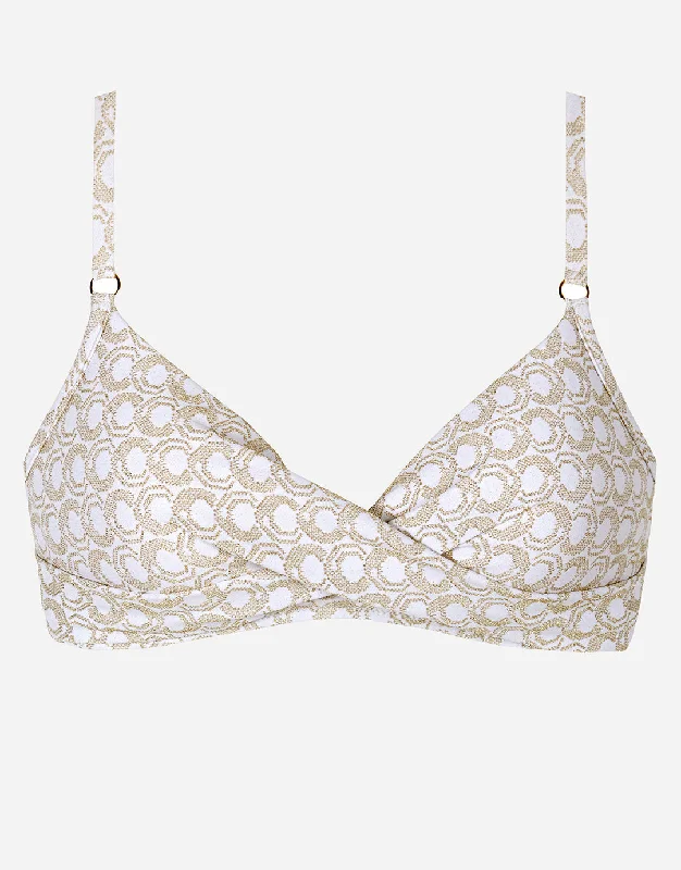 Neon - colored women swimwear to stand out on the beachIndira Twist Front Bikini Top - White and Gold