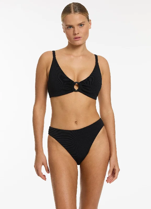 Metallic women swimwear with a shiny finish for a glamorous poolside lookIsla Rib C-D Triangle Bikini Top - Black