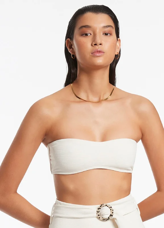 Sustainable women swimwear made from recycled materials for eco - conscious beachgoersIsla Rib Minimal Bandeau Bikini Top - Cream