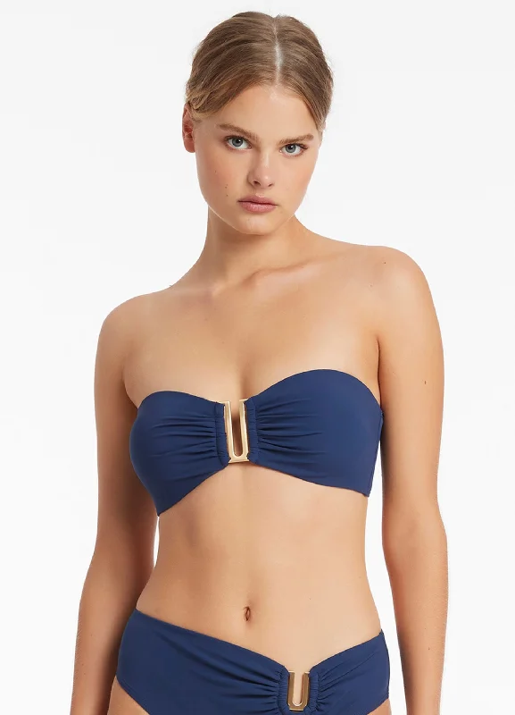 Ruched women swimwear with fabric gathers for a slimming effectJetset Bandeau Bikini Top - Pacific Blue