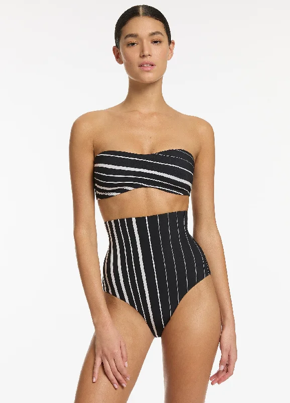 Convertible women swimwear that can be worn in multiple styles for versatilityLunar Stripe Minimal Bandeau Bikini Top - Black/Chalk