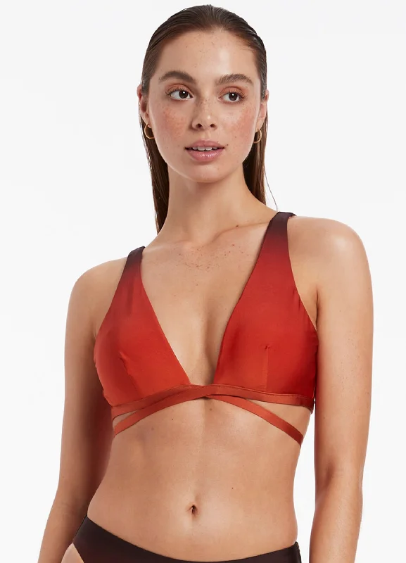 High - waisted women swimwear for a retro and flattering lookOia Sunset Wrap Tie Plunge Top - Burnt Orange