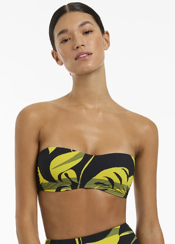 Metallic women swimwear with a shiny finish for a glamorous poolside lookShadow Palm Minimal Bandeau Top - Black